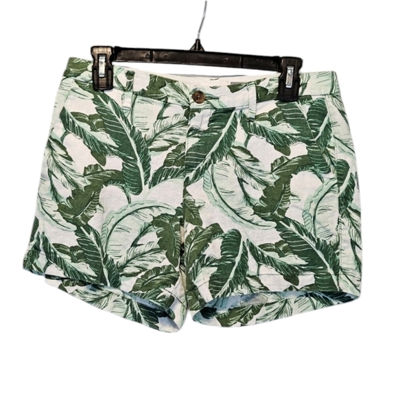 Old Navy Pants - Old Navy Tropical Green & White 55% Linen 45% Rayon Leaf Shorts Size 2